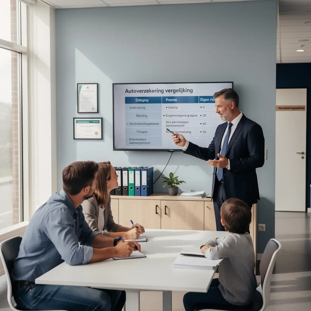 Een visuele samenvatting van autoverzekeringopties met pictogrammen en korte beschrijvingen.